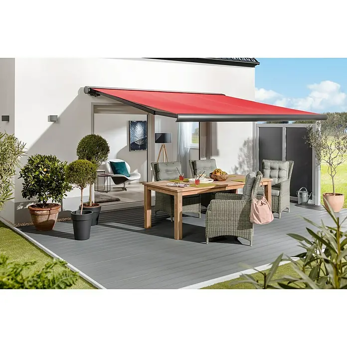 Sunfun Cassettezonnescherm, led - Rood, Breedte: 5 m, Uitval: 3 m