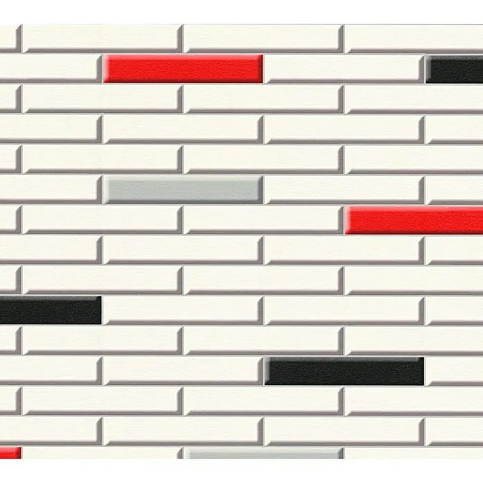 AS Creation Black & White 4 Strukturtapete Klinker - Rot/Weiß, Fliesenoptik, Reliefstruktur, 10,05 x 0,53 m - Detailaufnahme