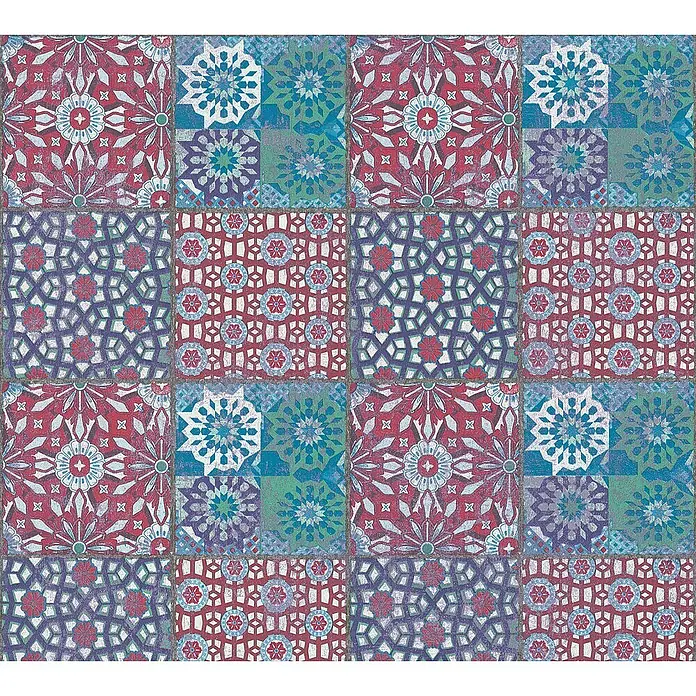 AS Creation Il Decoro Vliestapete - Blau/Rot, Fliesenoptik, 10,05 x 0,53 m - Detailaufnahme
