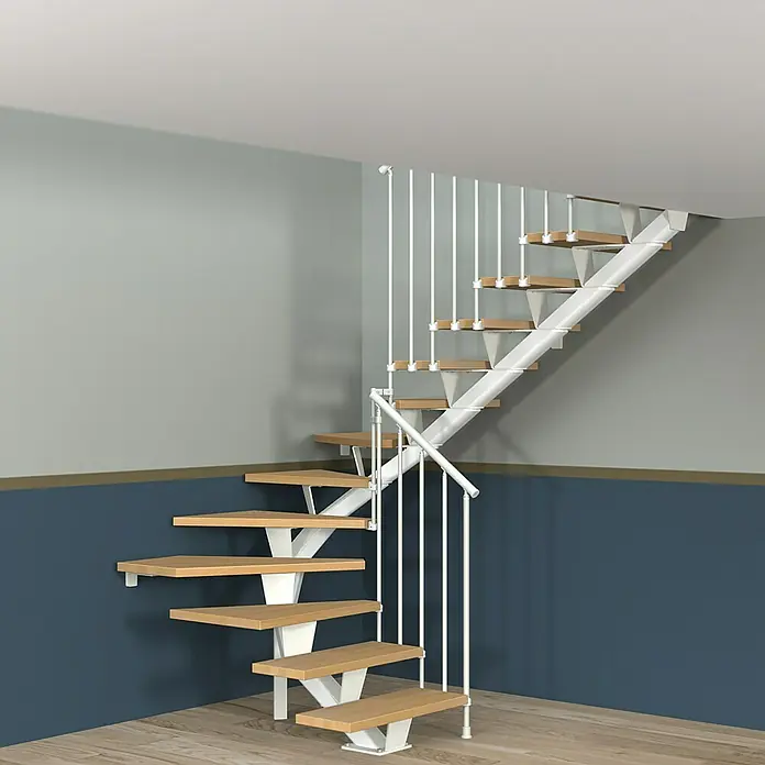 Fontanot Mittelholmtreppe Mas 030 - Breite: 75 cm, Weiß, 2/4-gewendelt, Farbe Stufen: Buche Natur, Geschosshöhe: 186 cm - 286 cm - Stimmungsaufnahme