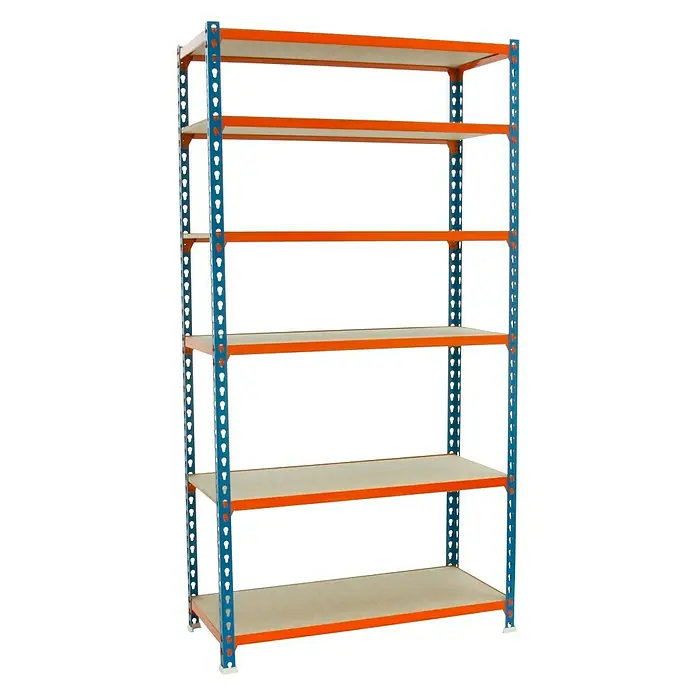 Simonrack Maderclick Estantería metálica Mini - L x An x Al: 50 x 80 x 250 cm, Capacidad de carga: 150 kg/balda, Número de baldas: 6 ud., Azul/Naranja