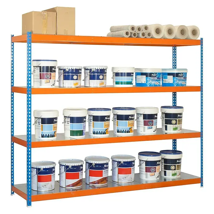 Simonrack Simonforte Estantería para cargas pesadas Metal - L x An x Al: 90 x 180 x 200 cm, Capacidad de carga: 600 kg/balda, Número de baldas: 4 ud., Azul/Naranja