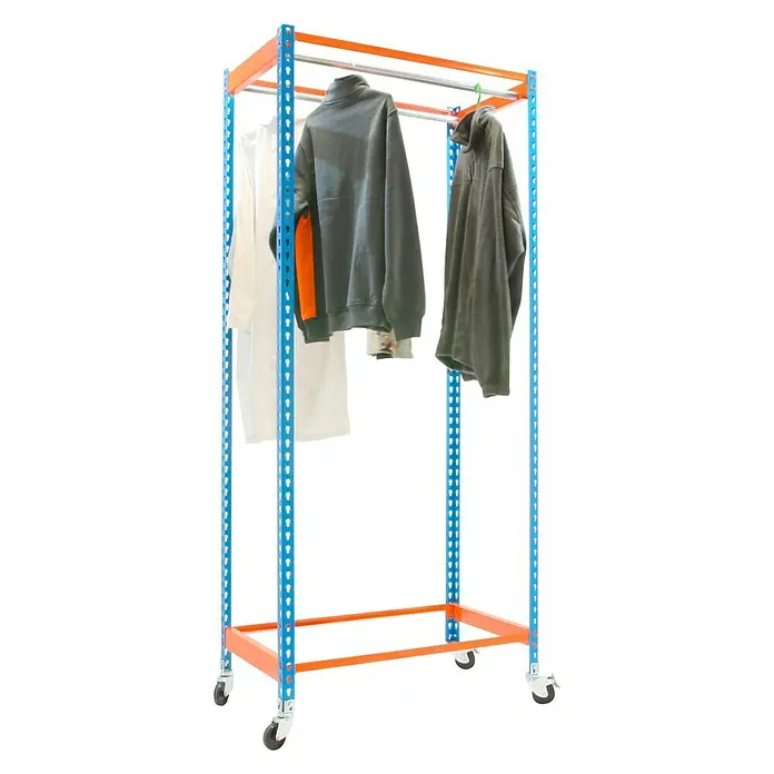 Simonrack Simonclothing Estantería metálica Single 2 Mobile - L x An x Al: 50 x 120 x 250 cm, Capacidad de carga: 25 kg/balda, Azul/Naranja
