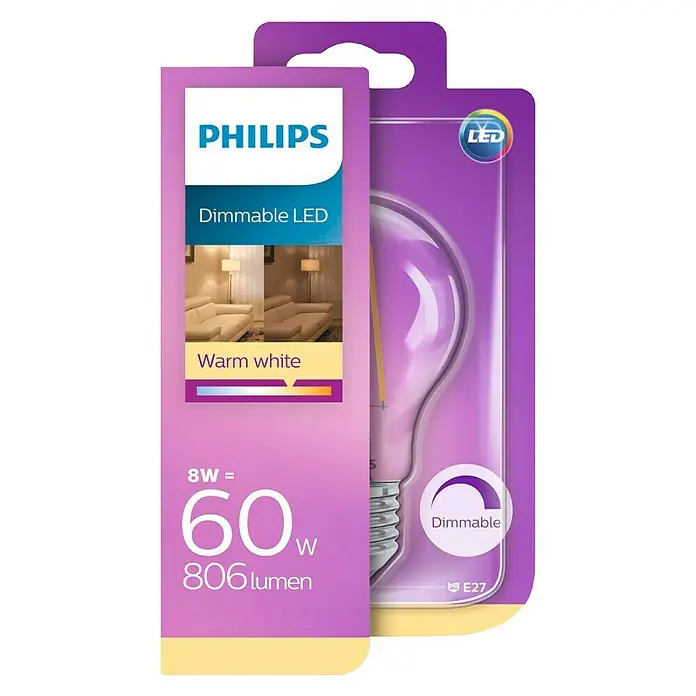 Philips Bombilla LED Vintage - 8 W, E27, Color de luz: Blanco cálido, Redonda