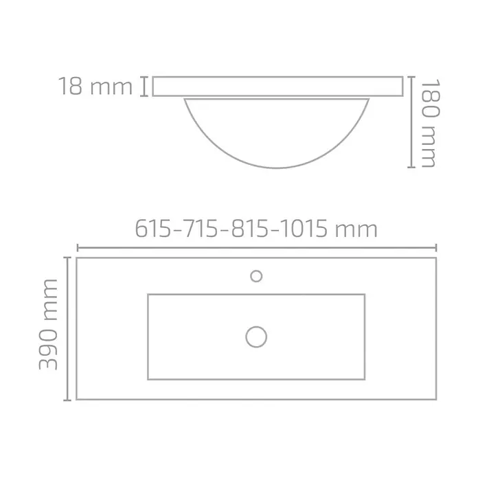 Lavabo Nix - 101,5 x 39 cm, Orificios para grifo: Medio, Con desbordamiento, Blanco