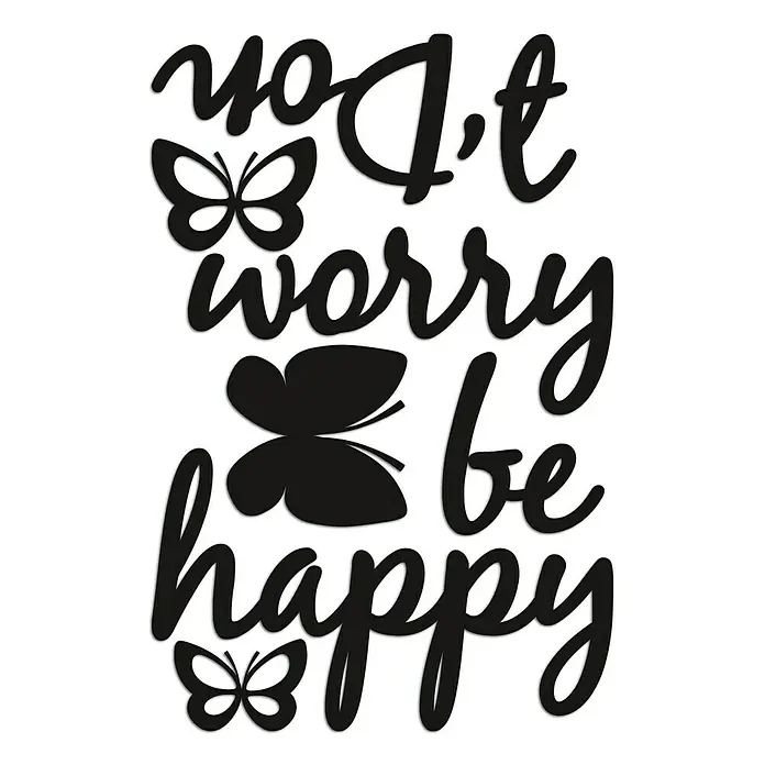 Zidna naljepnica - Be happy, Starinski siva, 28,5 x 14 cm, 1-dij.