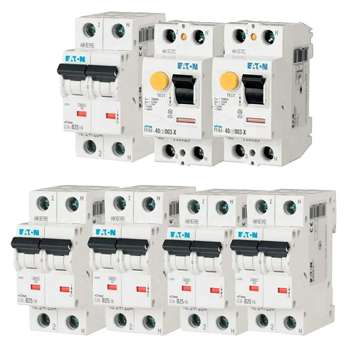 Eaton Magnetotérmico automático Set 2x10A + 3x10A + DIF 2x40A - Caja de distribución, 230 V