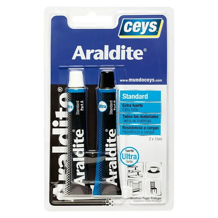 Ceys Adhesivo de resina epoxi de 2 componentes Araldite Standard - 30 ml, Amarillo, Base de resina epoxi
