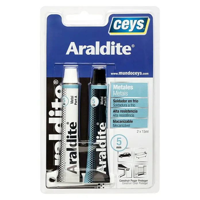 Ceys Adhesivo de resina epoxi de 2 componentes Araldite Metales - 15 ml, Gris/Blanco