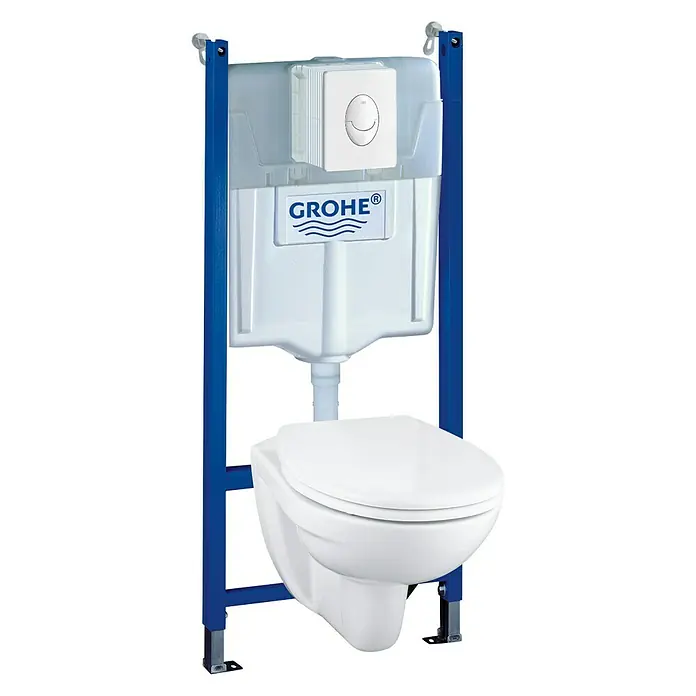 Grohe Wand-WC-Set Solido Compact Set 4 in 1 - Mit Spülrand, Ohne Spezialglasur, Spülform: Tief, WC Abgang: Waagerecht, Weiß
