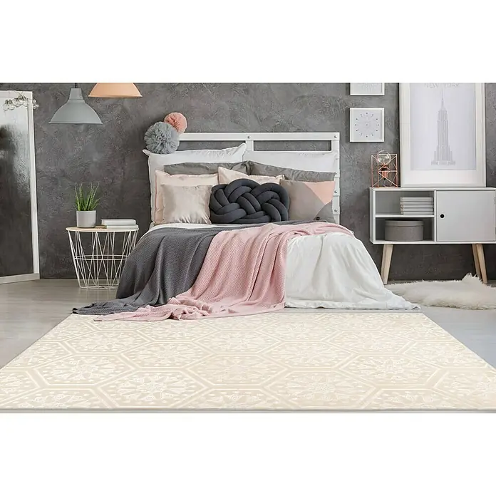 Kayoom Kurzflorteppich Monroe II - Creme, 300 x 80 cm, 100 % Polyester - Stimmungsaufnahme