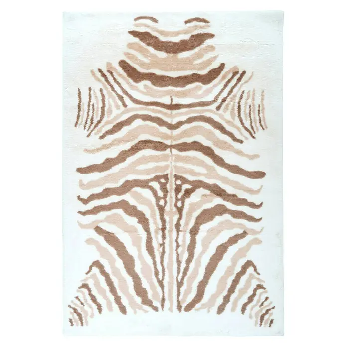 Kayoom Hochflorteppich Zebra - Weiß/Braun, 230 x 160 cm, 100 % Polyester - Ansicht von oben