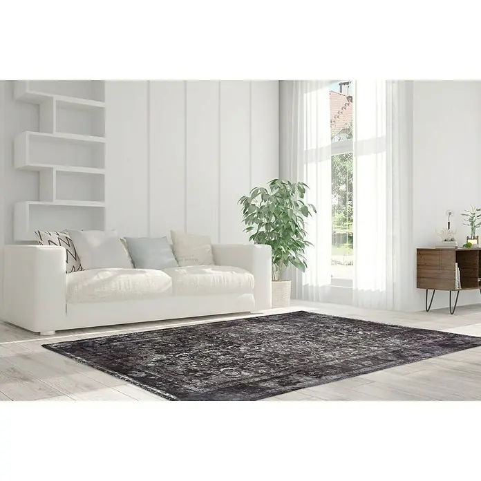 Kayoom Kurzflorteppich Vintage - Anthrazit, 290 x 200 cm, 100 % Polyacryl - Stimmungsaufnahme