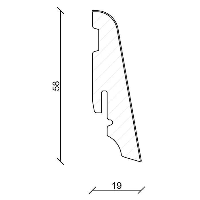 Profiles and more Kutne furnir lajsne SU60L bukva prešana - 2,5 m x 19 mm x 58 mm, Ravni oblik