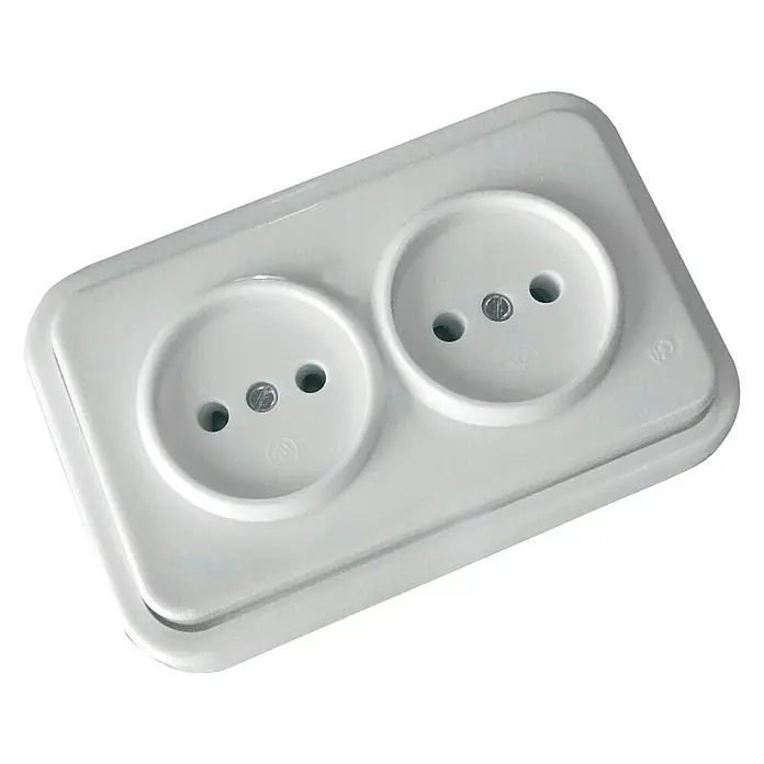 Fontini Kristal Enchufe doble - Blanco, Sin Toma Tierra, Plástico, En pared