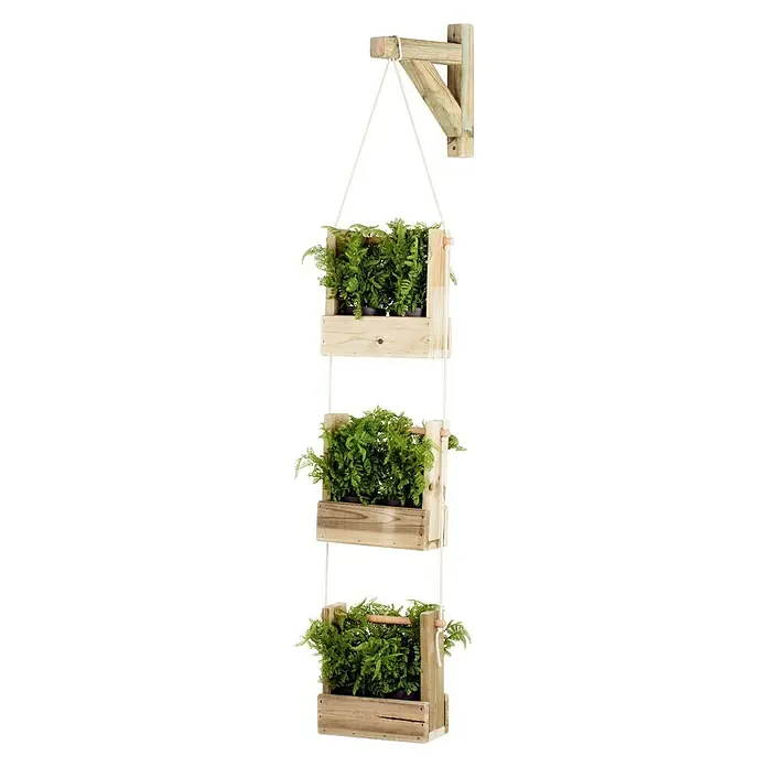 Maceta de pared Vertical Woody - Largo: 28 cm, Natural, 3 bandejas