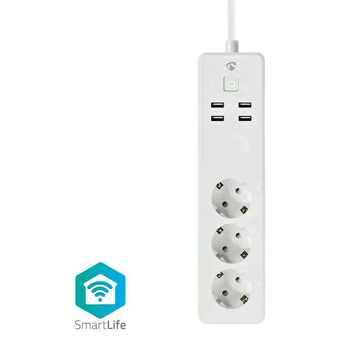 Nedis Smartlife Steckdosenleiste - Weiß, 4 x USB, Anzahl Steckdosen Schuko: 3, Max. Leistung: 3.840 W - Vorderansicht