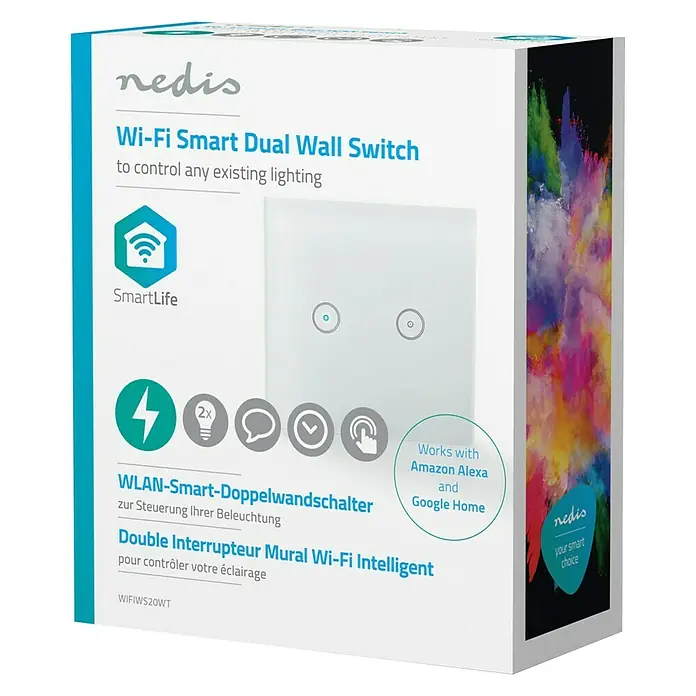 Nedis Smartlife Funk-Lichtschalter - 2-fach, Weiß, Max. Anschlussleistung: 300 W - Vorderansicht
