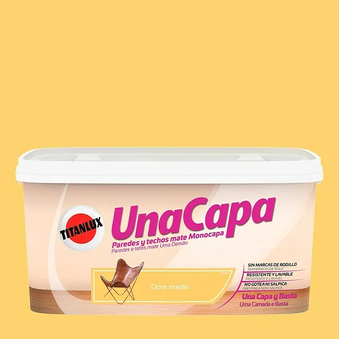 Titanlux Una Capa Pintura para paredes - Ocre medio, 4 l, Mate