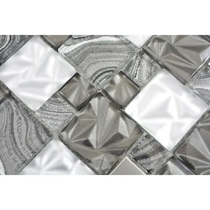Mosaikfliese Crystal Mix XCM NIKO50 - 30 x 30 cm, Grau/Schwarz, Glänzend - Detailaufnahme