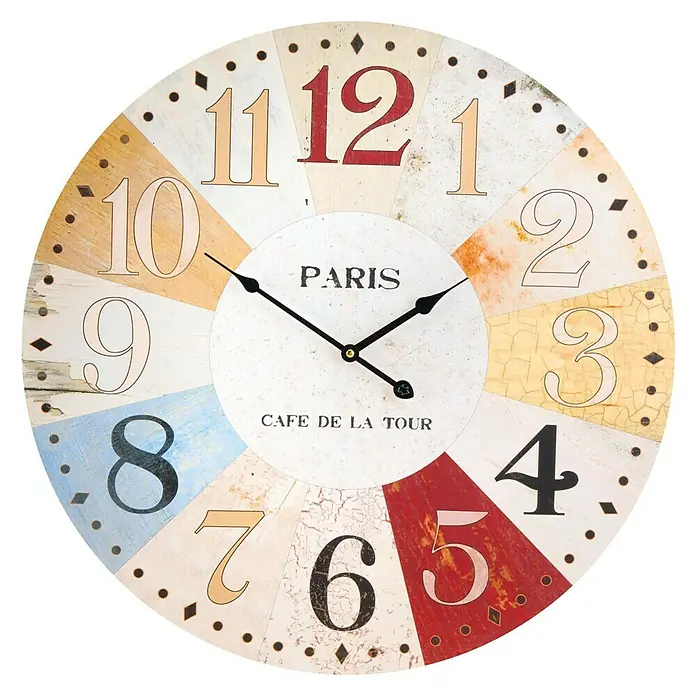 Reloj de pared redondo chapa - Multicolor, Diámetro: 60 cm