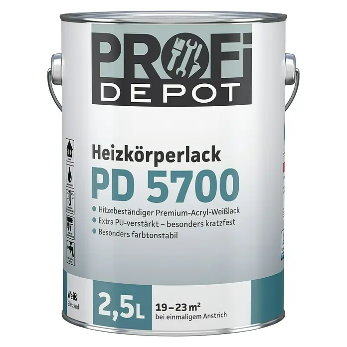 Profi Depot PD Heizkörperlack PD 5700 - Weiß, 2,5 l, Glänzend - Vorderansicht