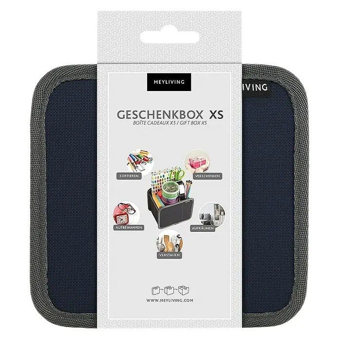 Meyliving Faltbox XS - L x B x H: 16,5 x 12,5 x 16,5 cm, Dunkelblau - Vorderansicht