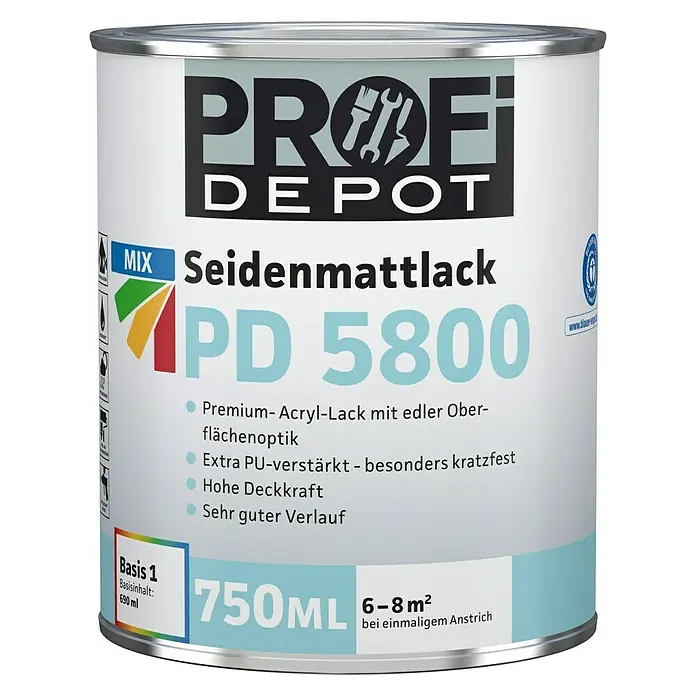 Profi Depot PD Acryllack Seidenmattlack PD 5800 Basis 1 - Basismischfarbe, 750 ml, Seidenmatt - Vorderansicht
