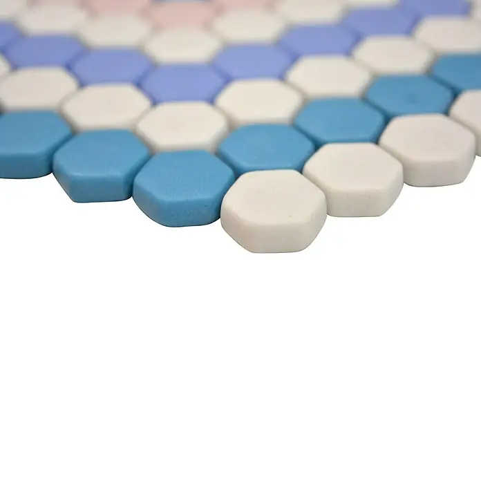 Mosaikfliese Hexagon CUBA HX9M - 18 x 17,8 cm, Blau/Rosa/Weiß, Matt - Detailaufnahme