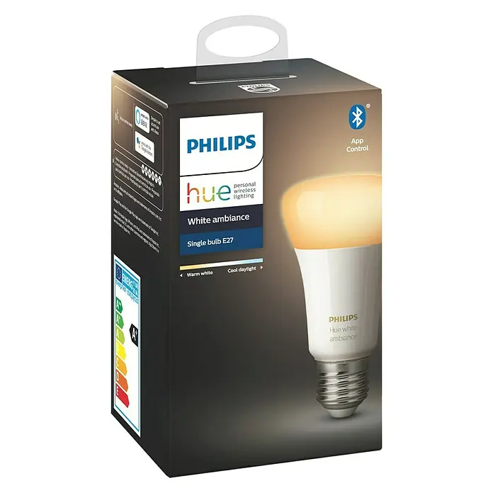 Philips Hue LED-Leuchtmittel White Ambiance - E27, 9 W, Einstellbare Farbtemperatur, Dimmbar, 1 Stk. - Linke Seitenansicht