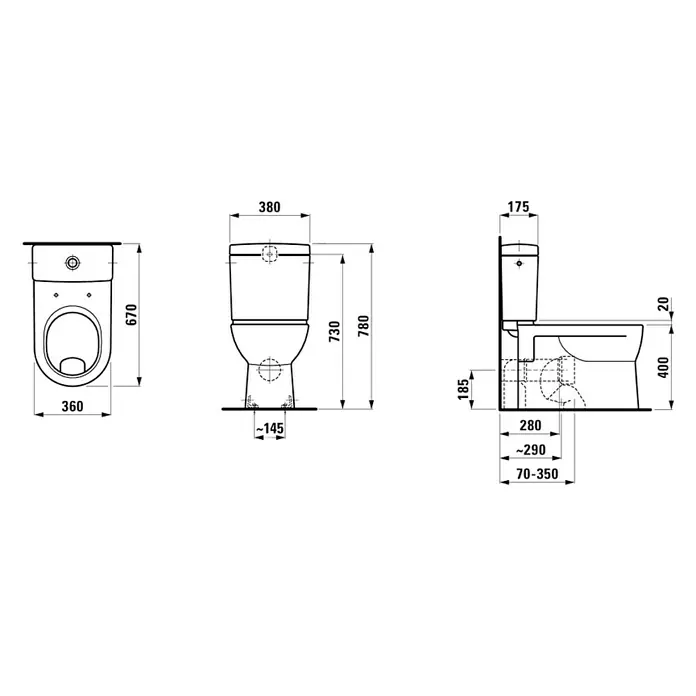 Laufen Pro Stand-WC - Mit Spülrand, Spülform: Flach, WC Abgang: Senkrecht, Weiß
