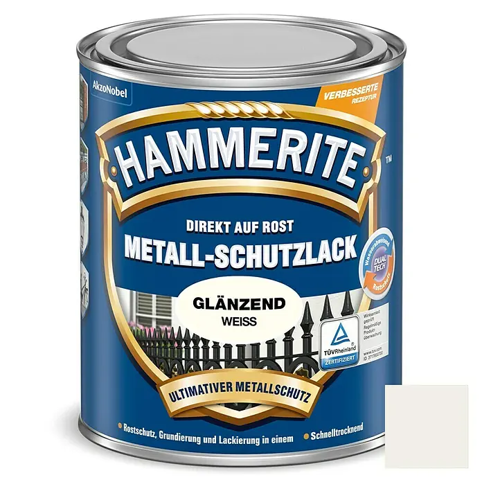 Hammerite Metall-Schutzlack - Weiß, 750 ml, Glänzend, Lösemittelhaltig - Vorderansicht