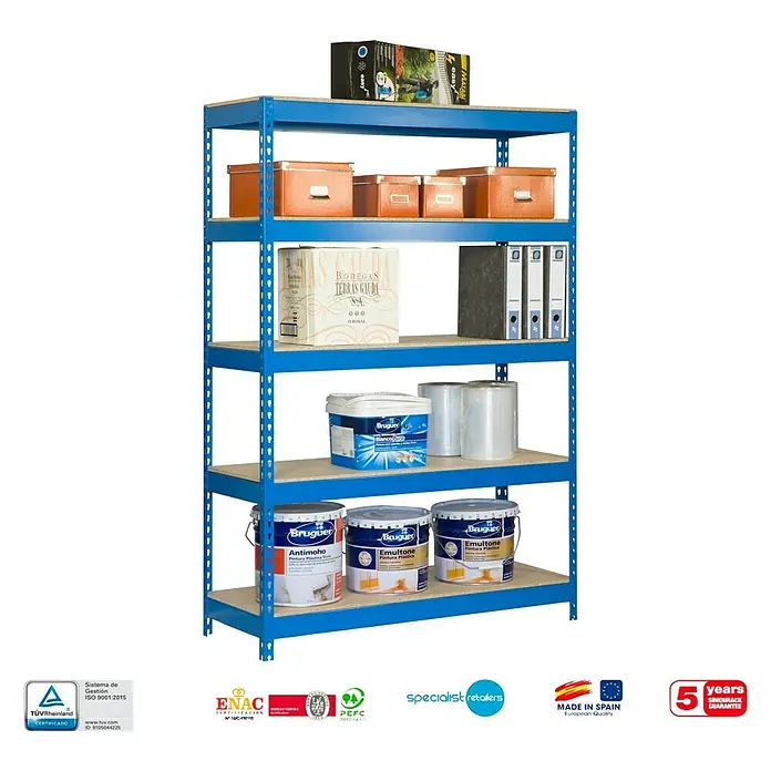 Simonrack Bricoforte Estantería para cargas pesadas Chipboard - L x An x Al: 60 x 120 x 200 cm, Capacidad de carga: 300 kg/balda, Número de baldas: 5 ud., Azul, Material balda: Madera