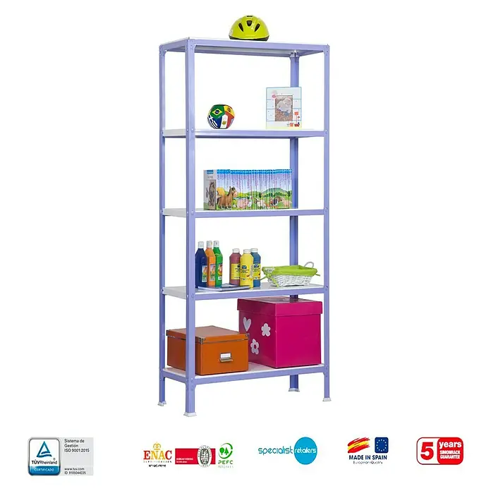 Simonrack Homeclick Estantería metálica Color Mini - L x An x Al: 40 x 80 x 180 cm, Capacidad de carga: 150 kg/balda, Número de baldas: 5 ud., Lila