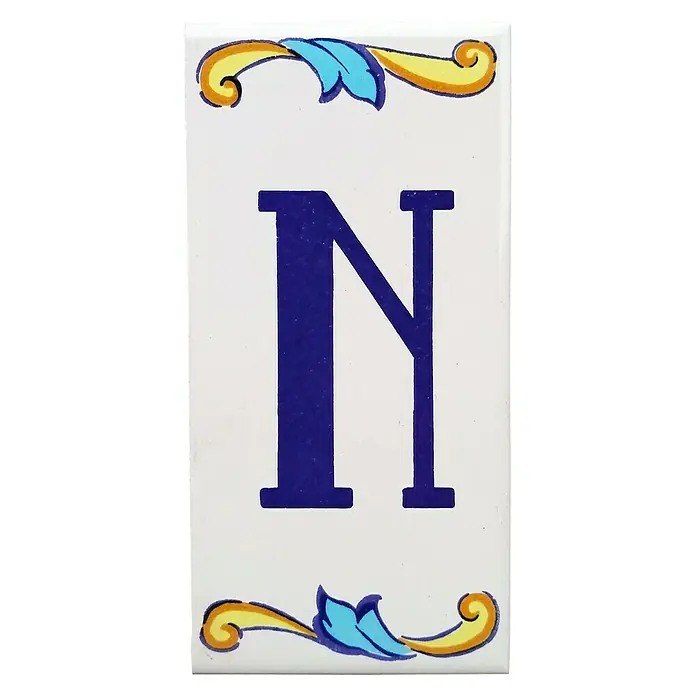Azulejo de gres Letra N - 7,5 x 15 cm, Blanco, Azul, Amarillo, Brillante