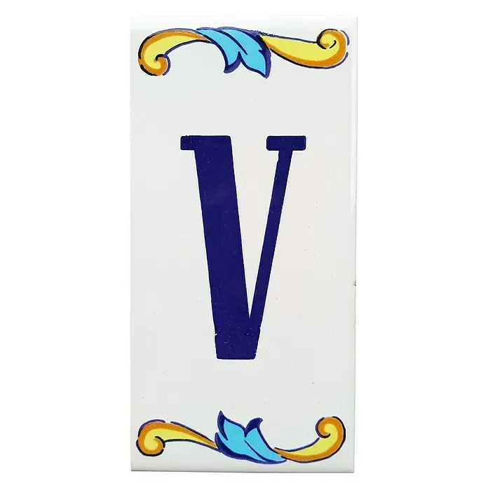 Azulejo de gres Letra V - 7,5 x 15 cm, Blanco, Azul, Amarillo, Brillante