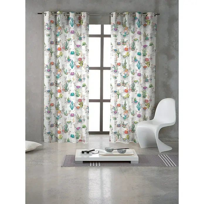 Cortina con ollaos Llamas - 140 x 270 cm, 100% algodón, Multicolor