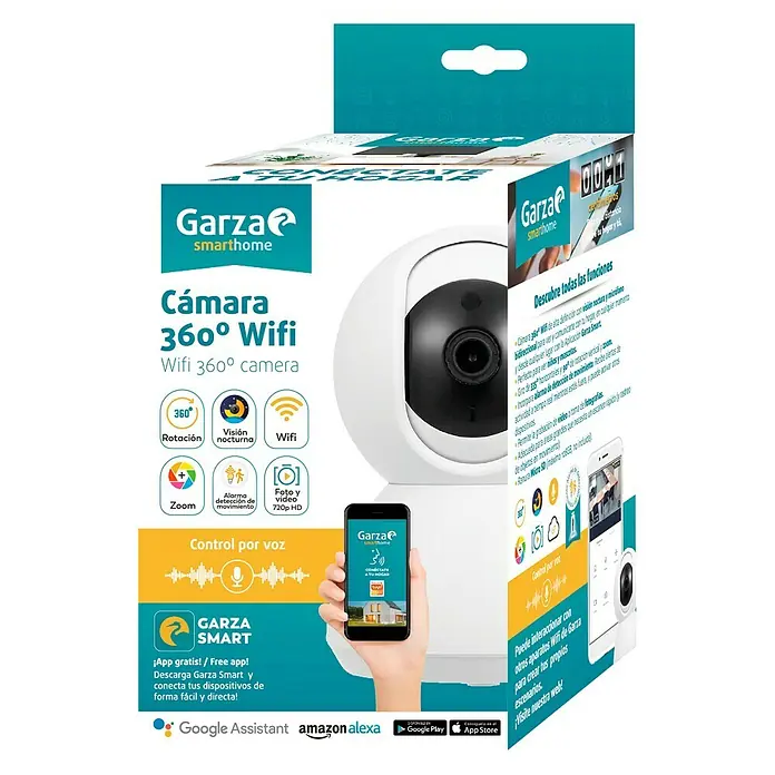 Garza Smart Home Cámara IP de interior inteligente WiFi - Sistemas soportados: Sistema Smart Home Garza, 360 °