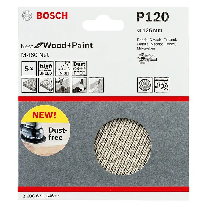 Bosch Schleifblätter M480 Best for Wood - Durchmesser: 125 mm, Körnung: 120, 5 Stk. - Vorderansicht