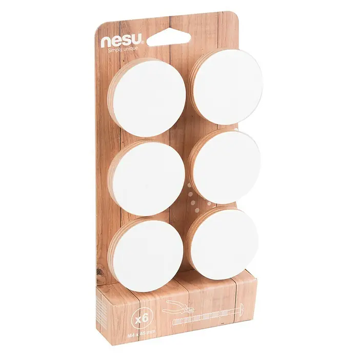 Nesu Pomo para muebles Círculo blanco 6 uds. - Ø x Al: 80 x 27 mm, Madera
