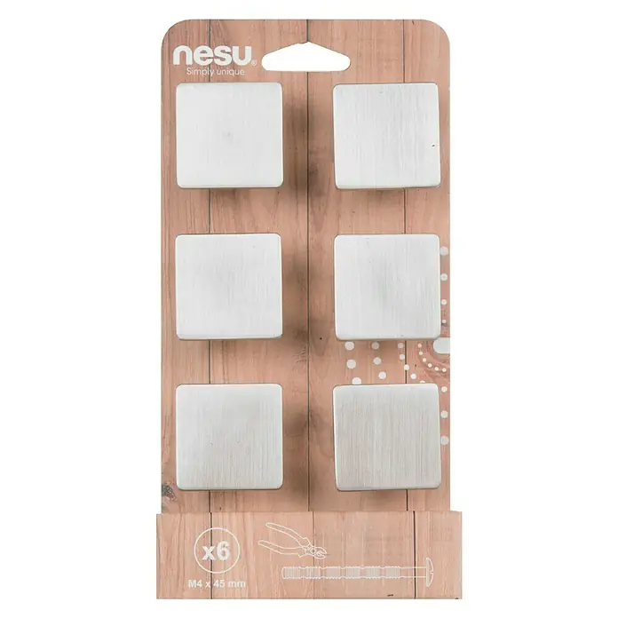 Nesu Set de tiradores para muebles 809816 6 uds. - L x An x Al: 3,8 x 3,8 x 2,4 cm, Acero, Niquelado