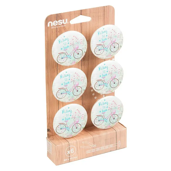 Nesu Set de pomos para muebles Bicis 6 uds. - 6 pzs., Ø x Al: 50 x 24 mm, Plástico