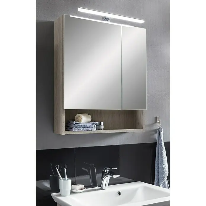 Camargue Polar Spiegelschrank - B x H: 60 x 69 cm, Mit Beleuchtung, Spanplatte, Eiche