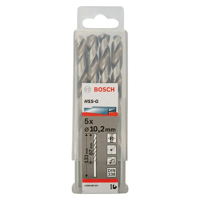 Bosch Metaalboor HSS-G - Diameter: 10,2 mm, Lengte: 133 mm - Vooraanzicht