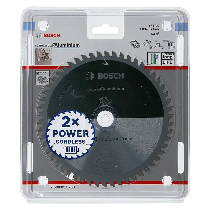 Bosch Kreissägeblatt Standard for Aluminium - Durchmesser: 165 mm, Bohrung: 20 mm, Anzahl Zähne: 54 Zähne - Vorderansicht