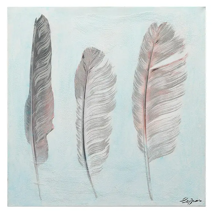 Cuadro pintado a mano Dipinto Tres plumas - Three feathers, An x Al: 60 x 60 cm
