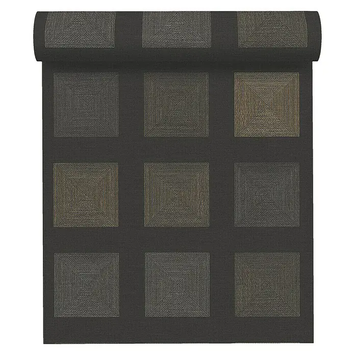 AS Creation Ethnic Origin Vliestapete Quadrate - Metallic/Schwarz, Grafisch, 10,05 x 0,53 m - Vorderansicht
