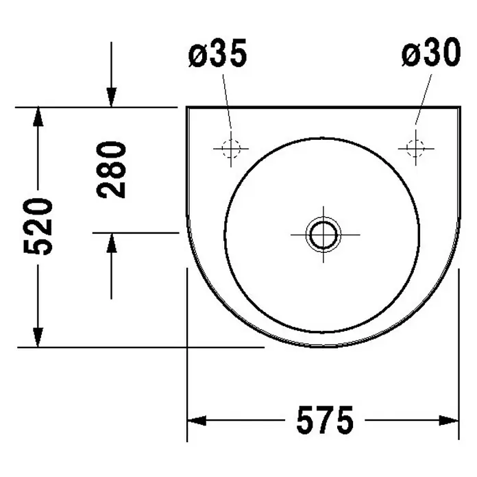 Duravit Architec Waschtisch - 57,5 x 52 cm, Ohne Spezialglasur, Hahnloch: Links, Ohne Überlauf, Weiß - Skizze