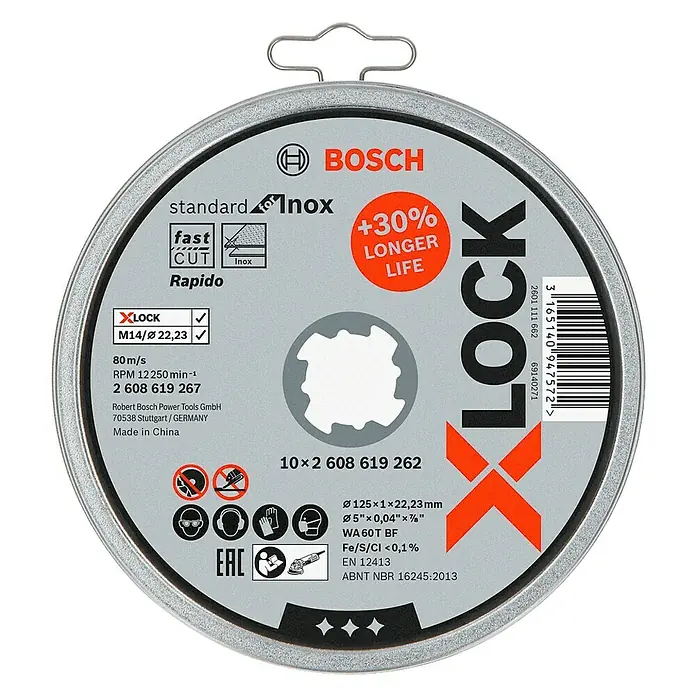 Bosch Professional X-Lock Disco de corte Standard for Inox - Diámetro disco: 115 mm, Espesor disco: 1 mm, Apto para: Acero inoxidable, 10 ud.
