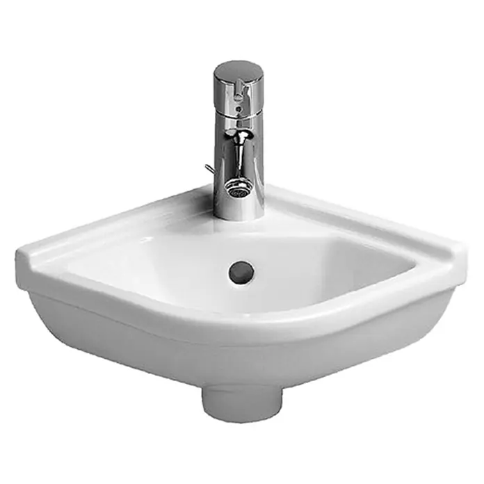 Duravit Starck 3 Waschbecken - 44 x 38 cm, Ohne Spezialglasur, Hahnloch: Mitte, Mit Überlauf, Weiß - Vorderansicht
